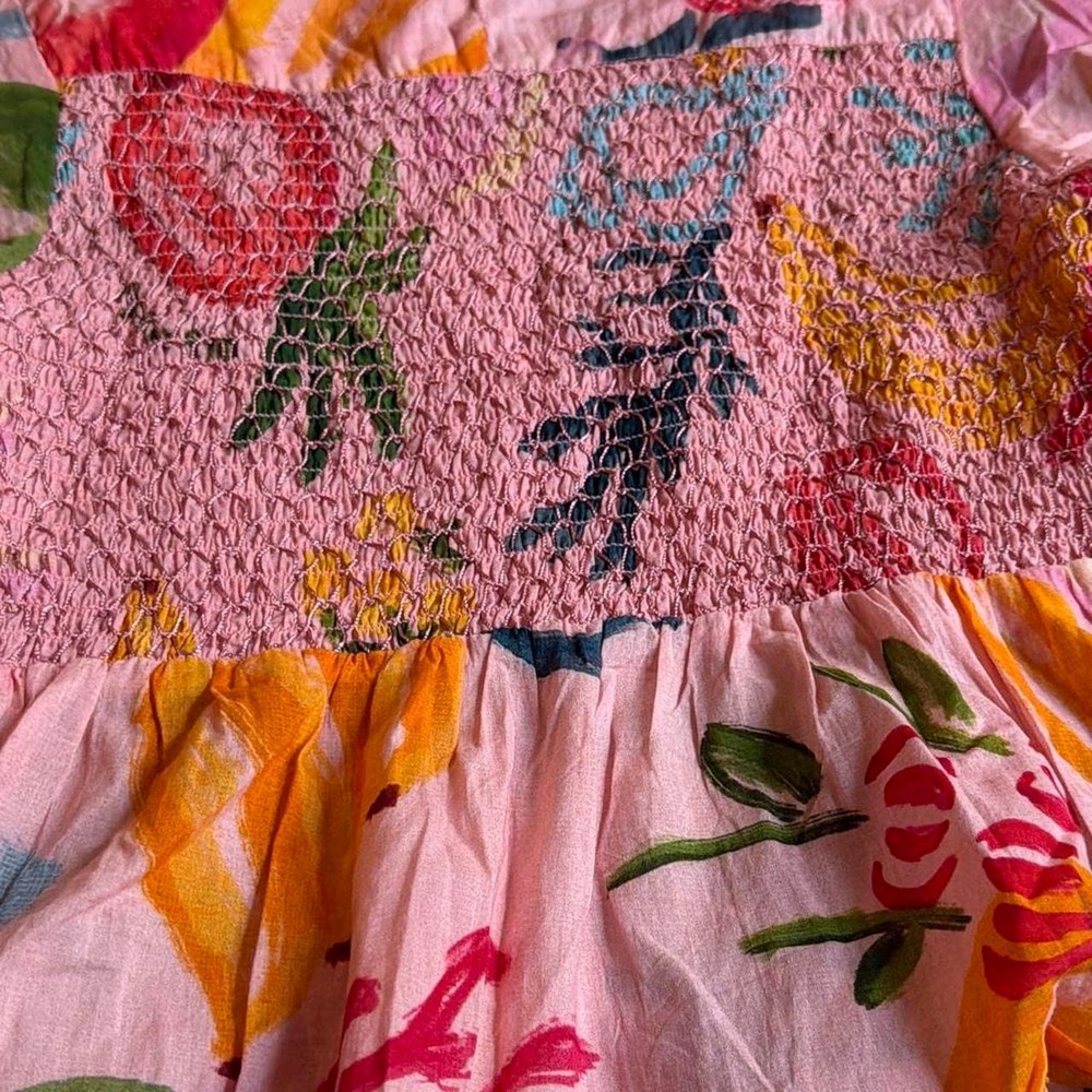 Farm Rio Mixed Fruit Smocked Bodice Blouse size Medium Boho Tropical Summer - Picture 7 of 8